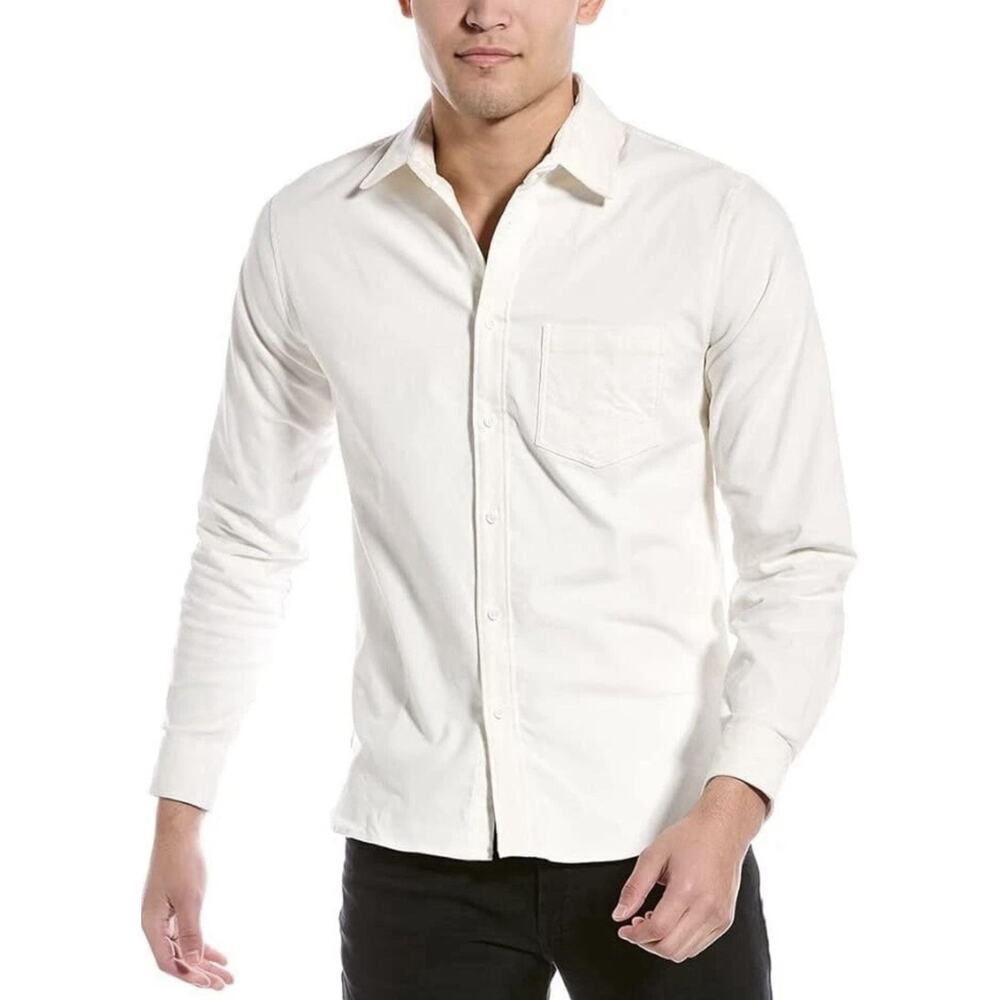 M.Singer Corduroy Button Up Shirt Size L Large Men Ivory Cotton Blend Classic